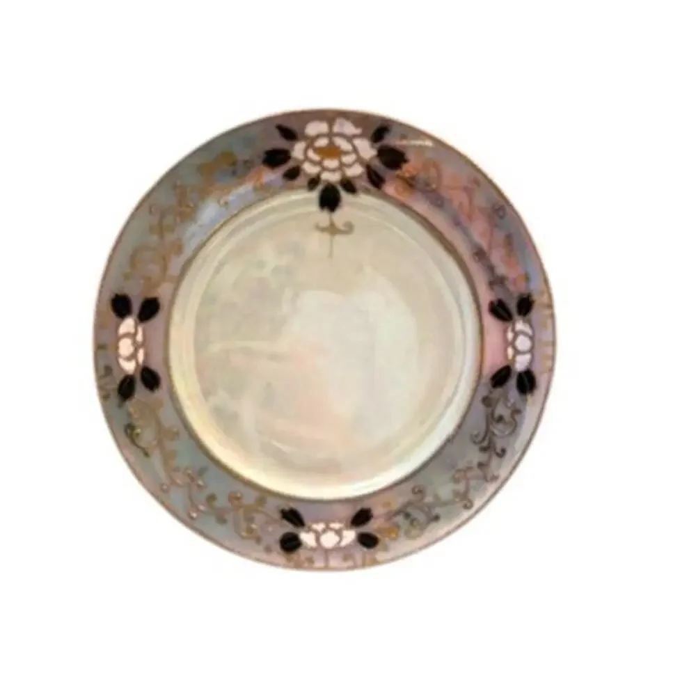 Vintage Japan Lusterware Dessert Plates Set 5 Gold Floral Iridescent 7.25